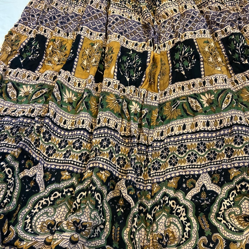 Bohemian Maxi Skirt in Green and Mustard